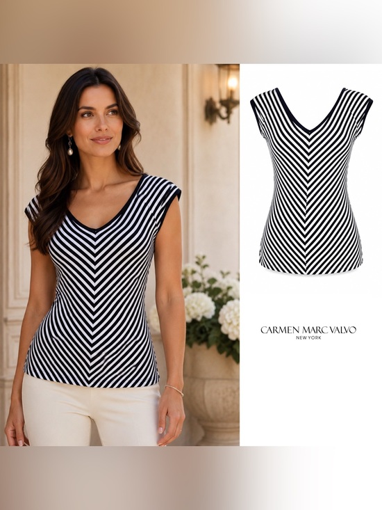 Carmen Marc Valvo Tops - NEW Carmen Marc Valvo Striped V neck Tee Shirt